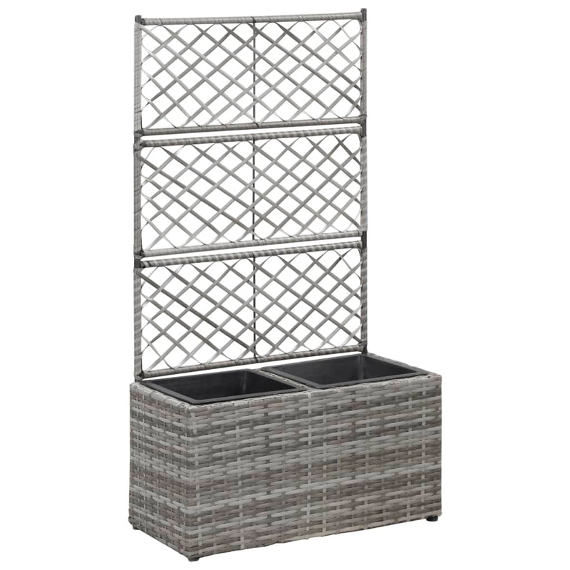Trellis Raised Bed with 2 Pots 22.8" x 11.8" x 42.1" Poly Rattan Gray