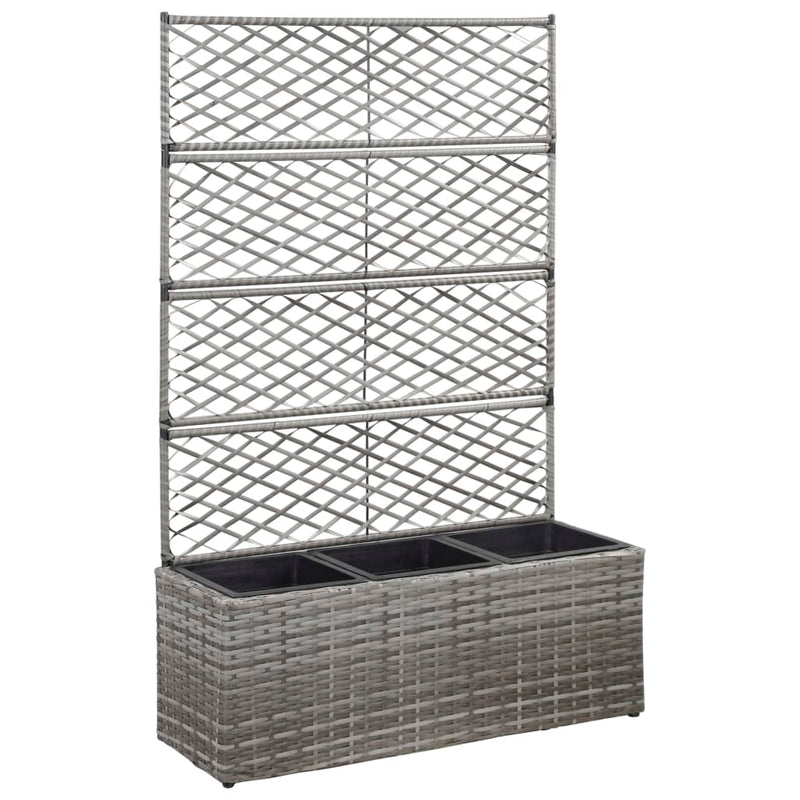 Trellis Raised Bed with 3 Pots 32.7"x11.8"x51.2" Poly Rattan Gray