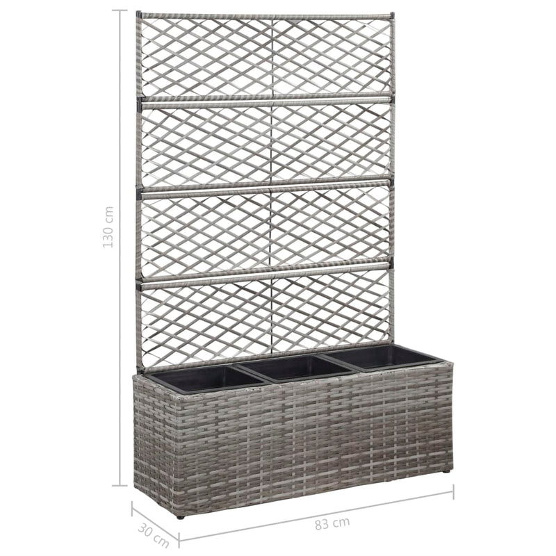 Trellis Raised Bed with 3 Pots 32.7"x11.8"x51.2" Poly Rattan Gray