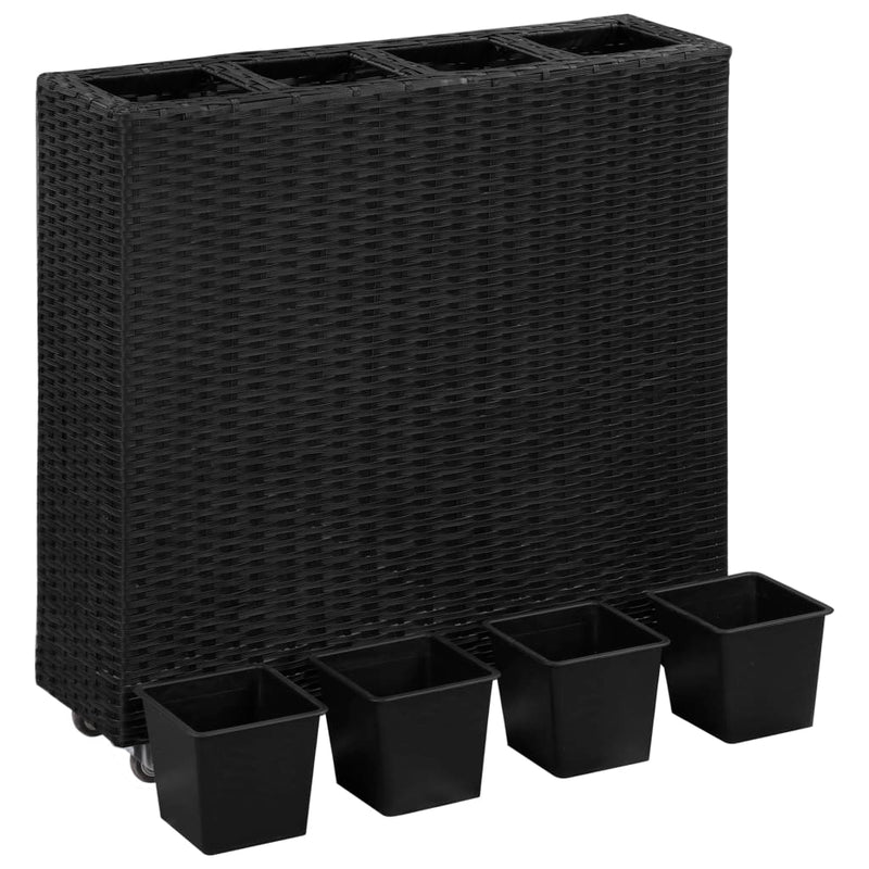 Garden Raised Bed with 4 Pots 31.5"x8.7"x31.1" Poly Rattan Black
