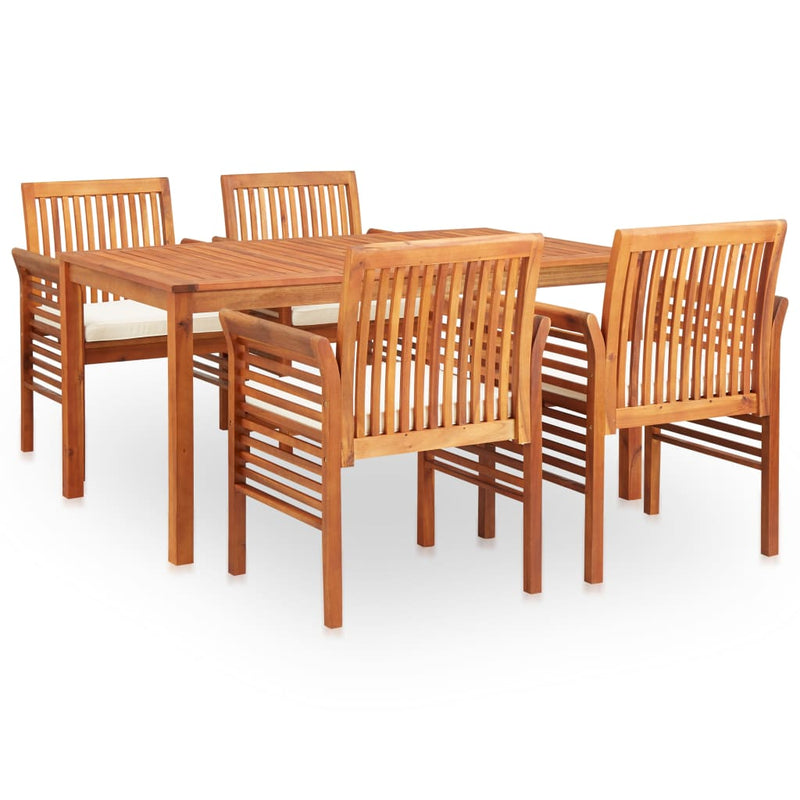 5 Piece Patio Dining Set with Cushions Solid Acacia Wood