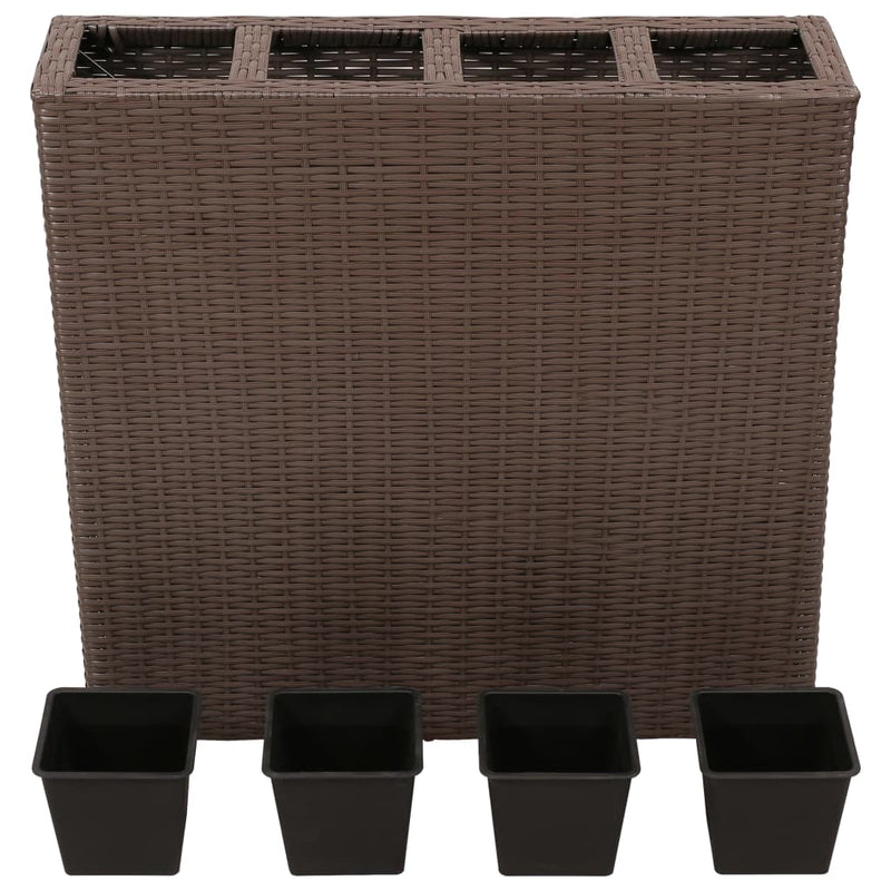 Garden Raised Bed with 4 Pots 2 pcs Poly Rattan Brown