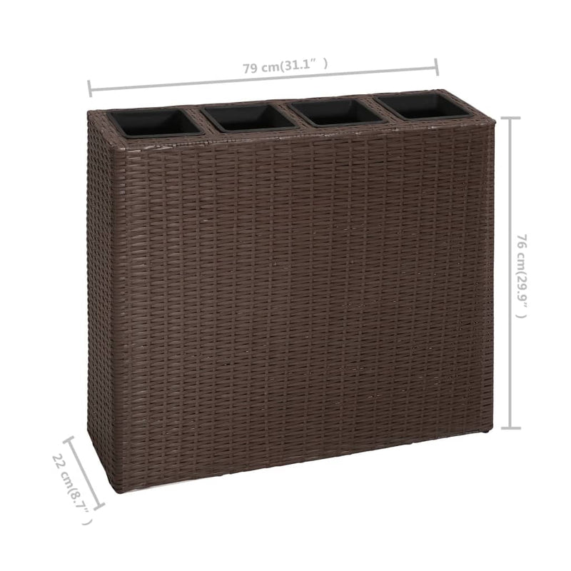Garden Raised Bed with 4 Pots 2 pcs Poly Rattan Brown
