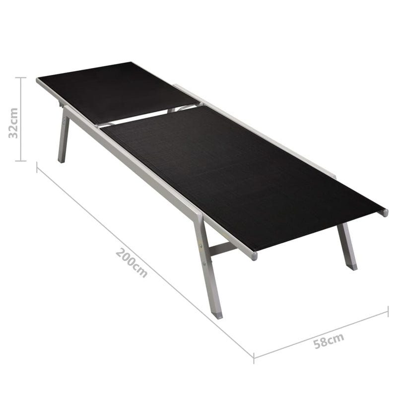 Sun Loungers 2 pcs with Table Steel and Textilene Black