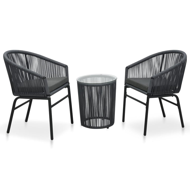 3 Piece Bistro Set with Cushions PVC Rattan Anthracite