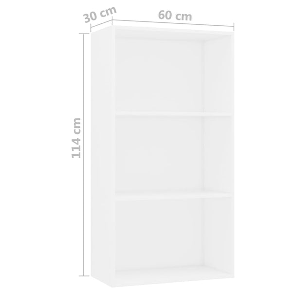 3-Tier Book Cabinet White 23.6"x11.8"x44.9" Chipboard