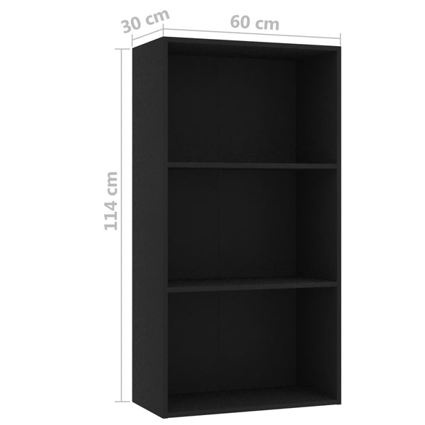 3-Tier Book Cabinet Black 23.6"x11.8"x44.9" Chipboard