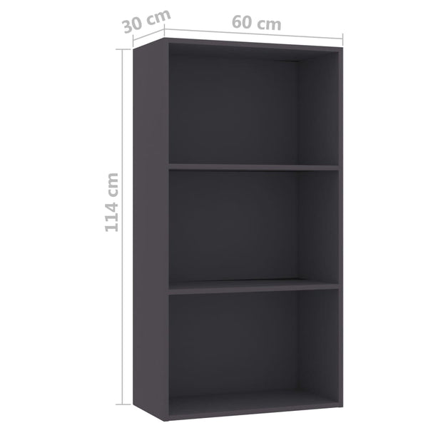 3-Tier Book Cabinet Gray 23.6"x11.8"x44.9" Chipboard