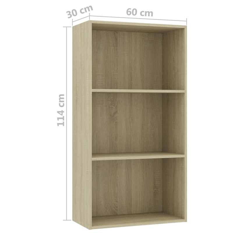 3-Tier Book Cabinet Sonoma Oak 23.6"x11.8"x44.9" Chipboard