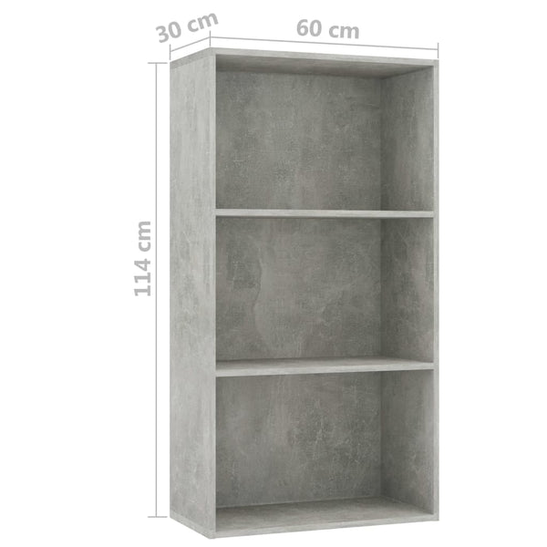 3-Tier Book Cabinet Concrete Gray 23.6"x11.8"x44.9" Chipboard