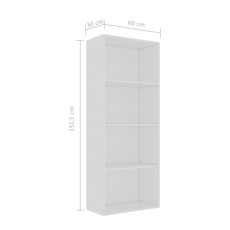 4-Tier Book Cabinet White 23.6"x11.8"x59.6" Chipboard