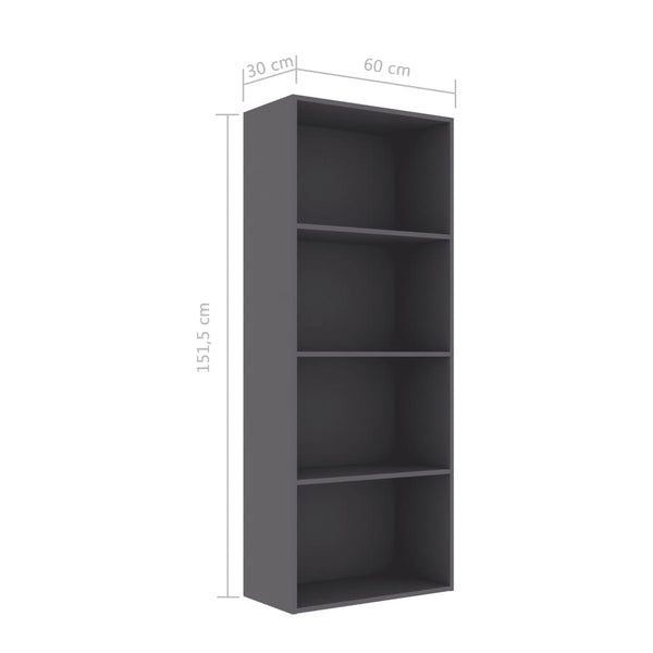 4-Tier Book Cabinet Gray 23.6"x11.8"x59.6" Chipboard