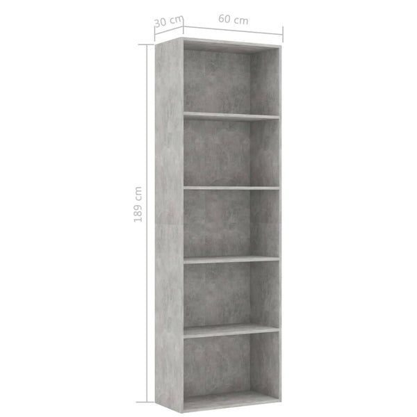 5-Tier Book Cabinet Concrete Gray 23.6"x11.8"x74.4" Chipboard