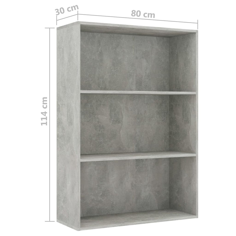 3-Tier Book Cabinet Concrete Gray 31.5"x11.8"x44.8" Chipboard