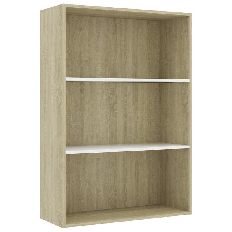 3-Tier Book Cabinet White and Sonoma Oak 31.5"x11.8"x44.8" Chipboard
