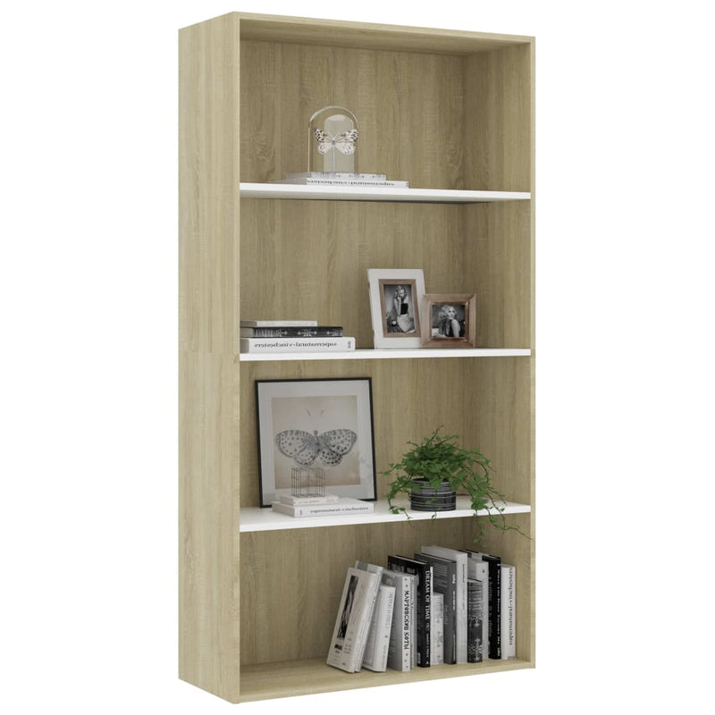 4-Tier Book Cabinet White and Sonoma Oak 31.5"x11.8"x59.6" Chipboard