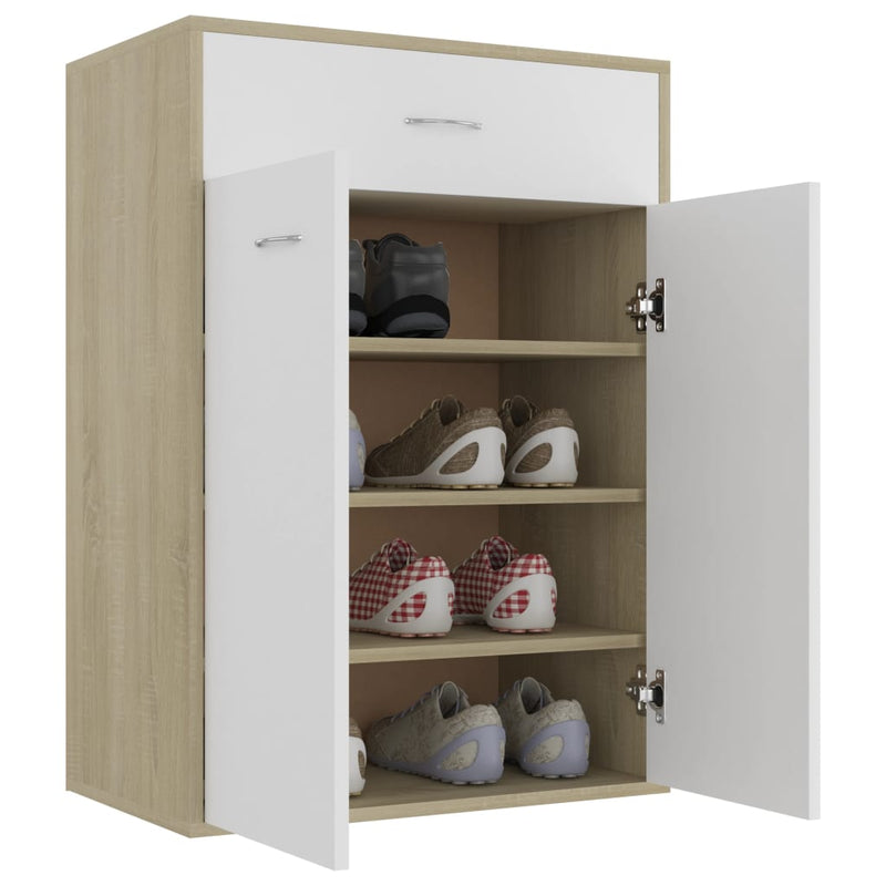 Shoe Cabinet White and Sonoma Oak 23.6"x13.7"x33" Chipboard