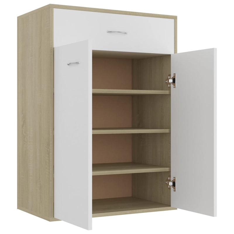 Shoe Cabinet White and Sonoma Oak 23.6"x13.7"x33" Chipboard