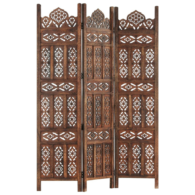 Hand carved 3-Panel Room Divider Brown 47.2"x65" Solid Mango Wood