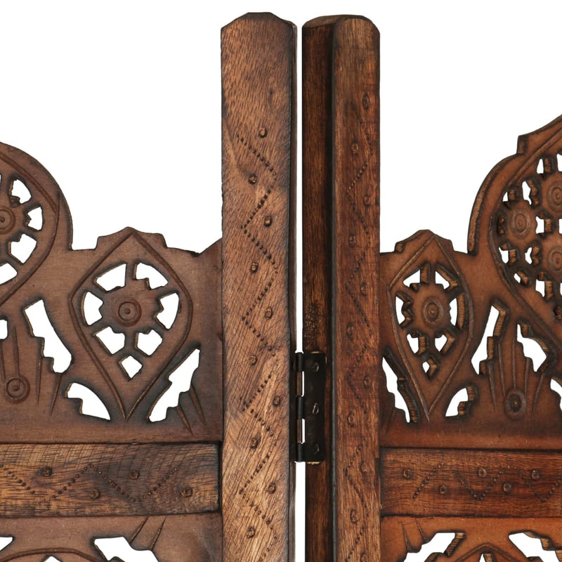 Hand carved 5-Panel Room Divider Brown 78.7"x65" Solid Mango Wood