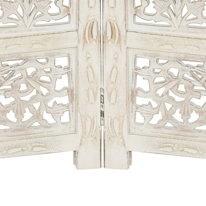 Hand carved 4-Panel Room Divider White 63"x65" Solid Mango Wood