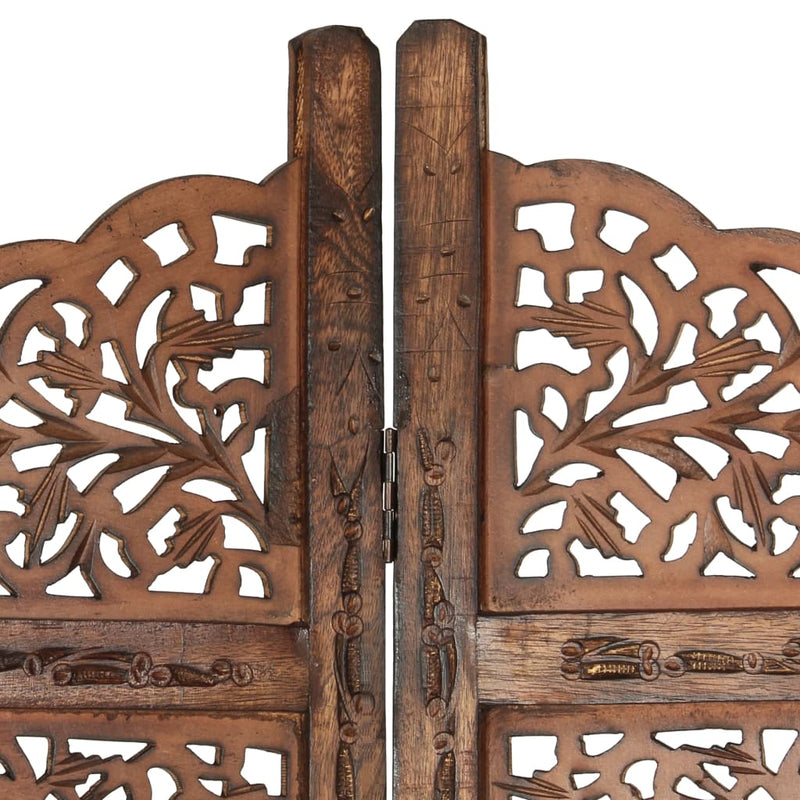 Hand carved 4-Panel Room Divider Brown 63"x65" Solid Mango Wood