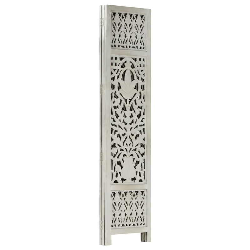 Hand Carved 3-Panel Room Divider Gray 47.2"x65" Solid Mango Wood