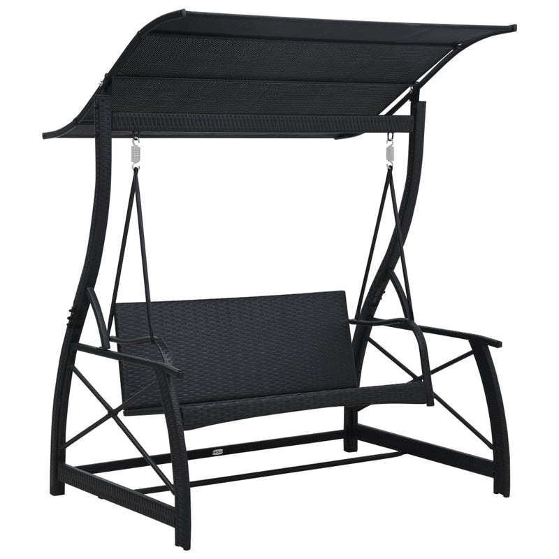 3-Seater Garden Swing Bench with Canopy Poly Rattan Black