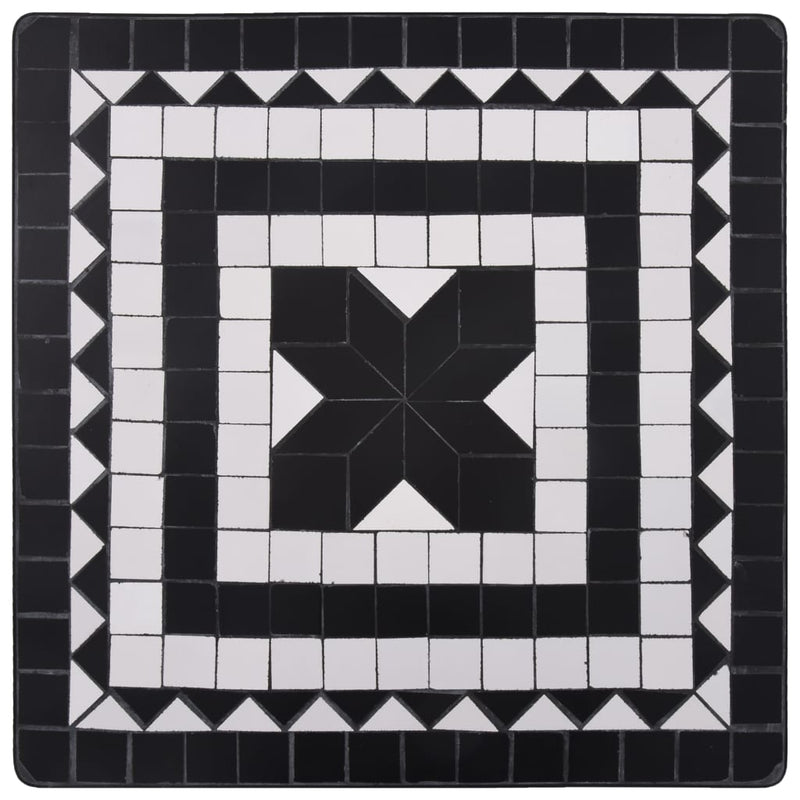 3 Piece Mosaic Bistro Set Ceramic Tile Black and White