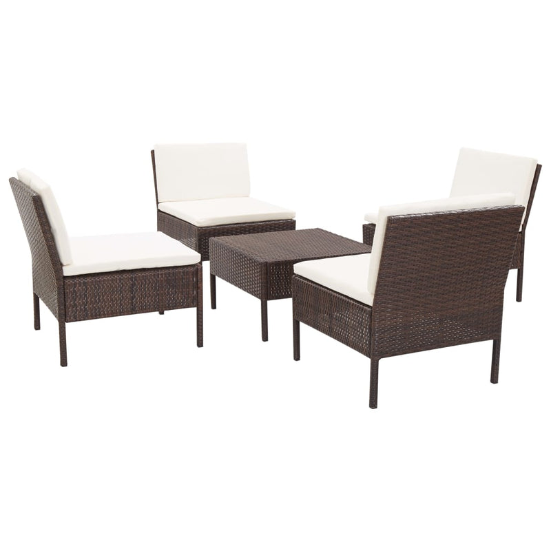 5 Piece Patio Sofa Set with Cushions Poly Rattan Brown
