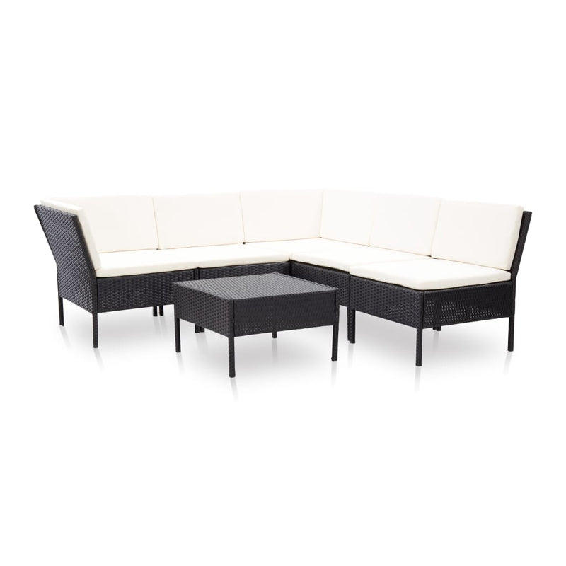 6 Piece Patio Lounge Set with Cushions Poly Rattan Black
