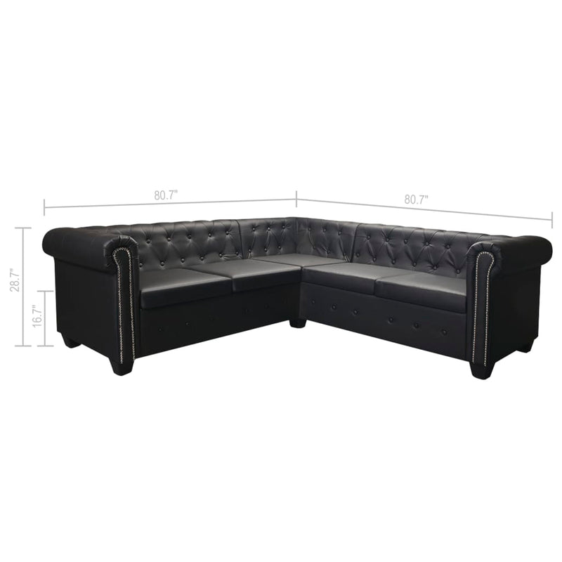 Chesterfield Corner Sofa 5-Seater Black Faux Leather