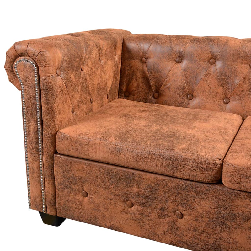 Chesterfield Corner Sofa 5-Seater Brown Faux Leather