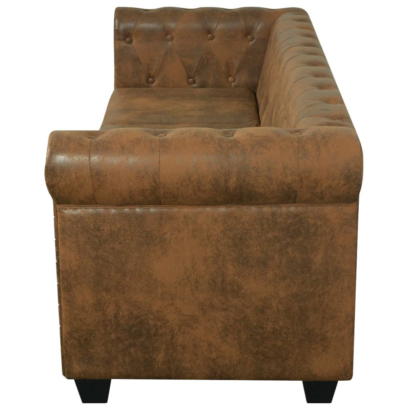 Chesterfield Sofa 3-Seater Brown Faux Leather