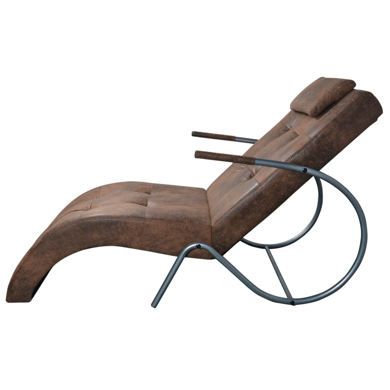 Chaise Longue with Pillow Brown Suede Look Fabric