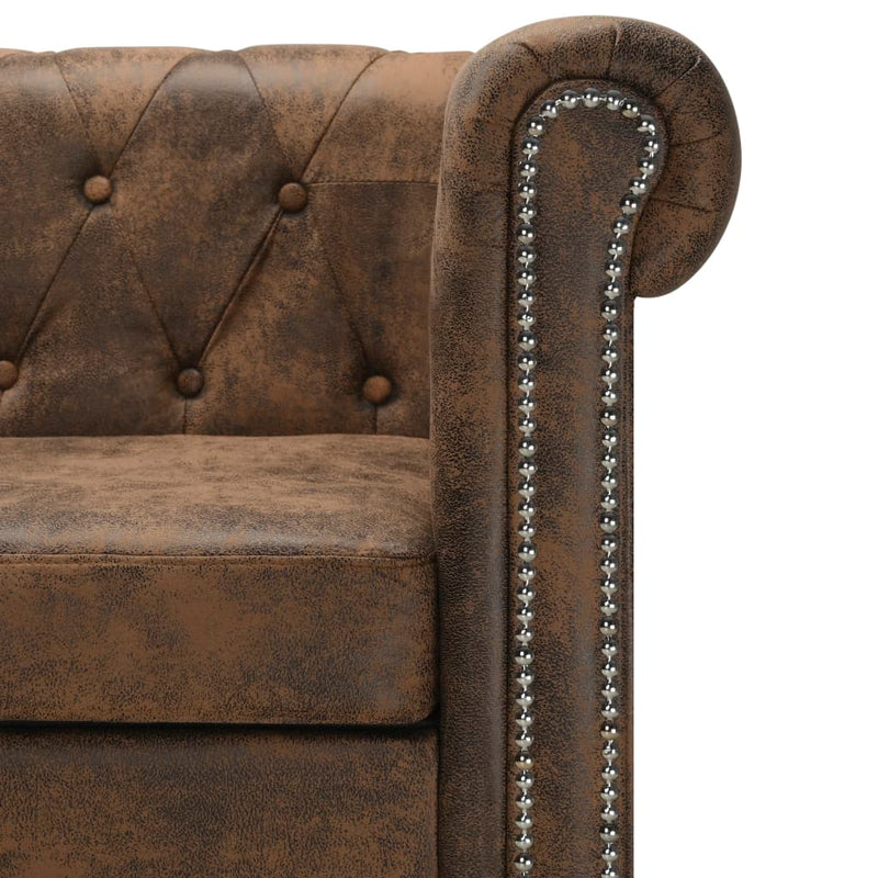 L-shaped Chesterfield Sofa Artificial Leather Brown