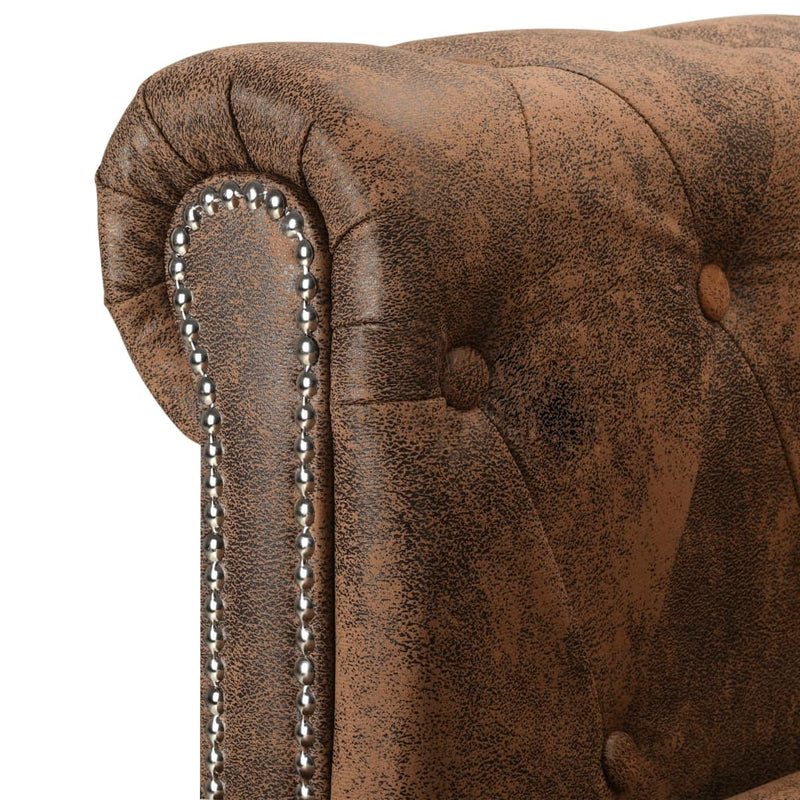 L-shaped Chesterfield Sofa Artificial Leather Brown