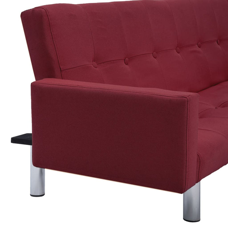 Sofa Bed with Armrest Wine Red Fabric