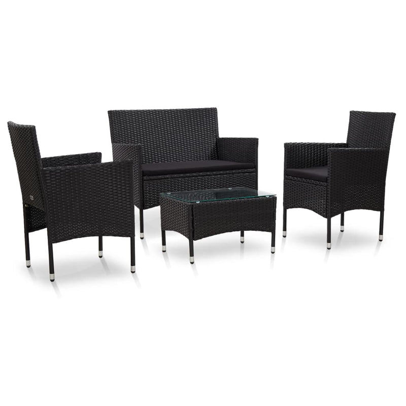 4 Piece Patio Lounge Set with Cushions Poly Rattan Black