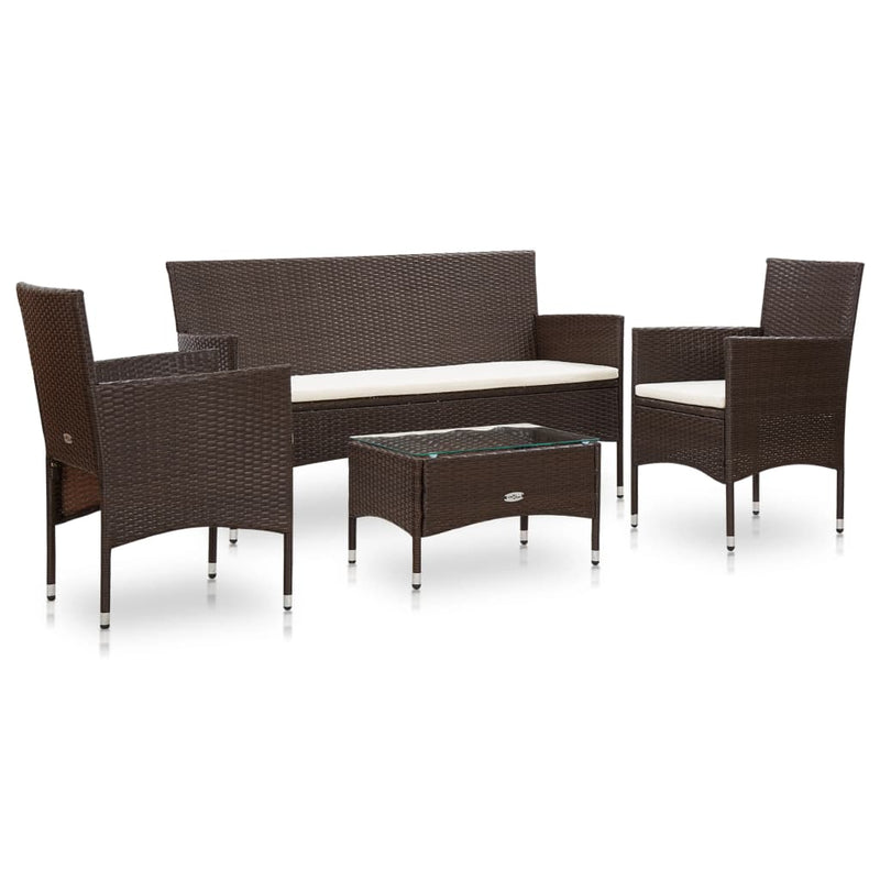 4 Piece Patio Lounge Set With Cushions Poly Rattan Brown