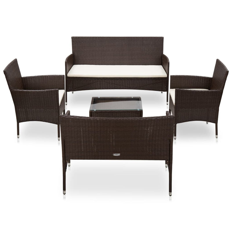 5 Piece Patio Lounge Set With Cushions Poly Rattan Brown