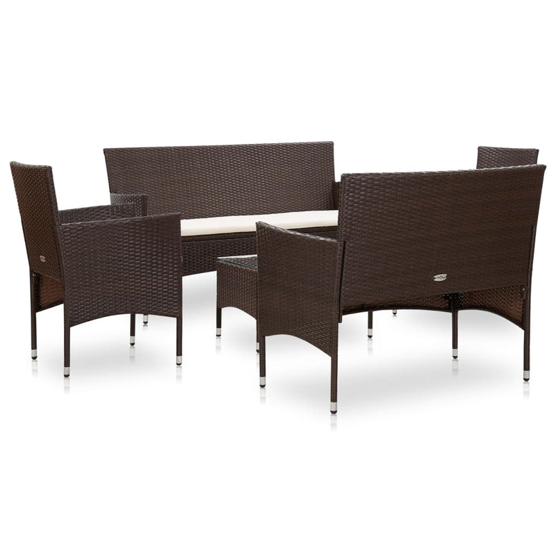 5 Piece Patio Lounge Set With Cushions Poly Rattan Brown