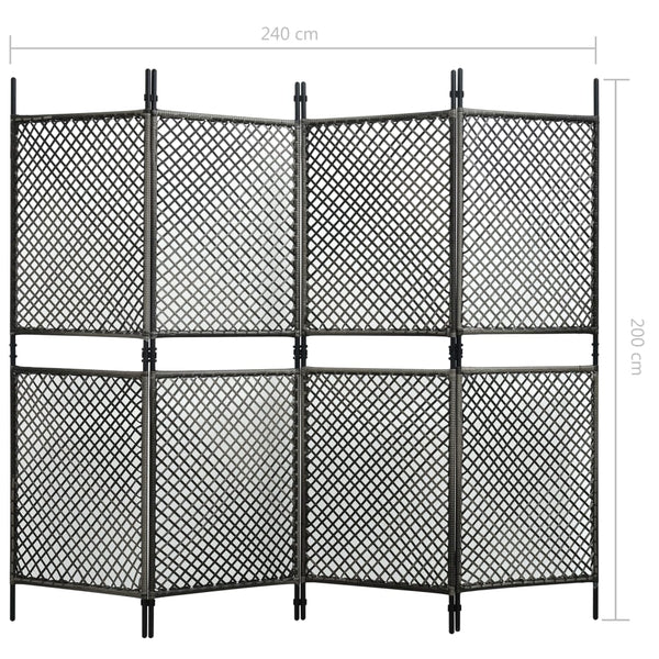 4-Panel Room Divider Poly Rattan Anthracite 94.5"x78.7"