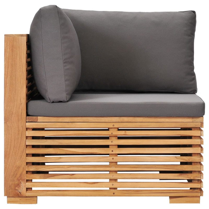 Patio Corner Sofa with Gray Cushion Solid Teak Wood
