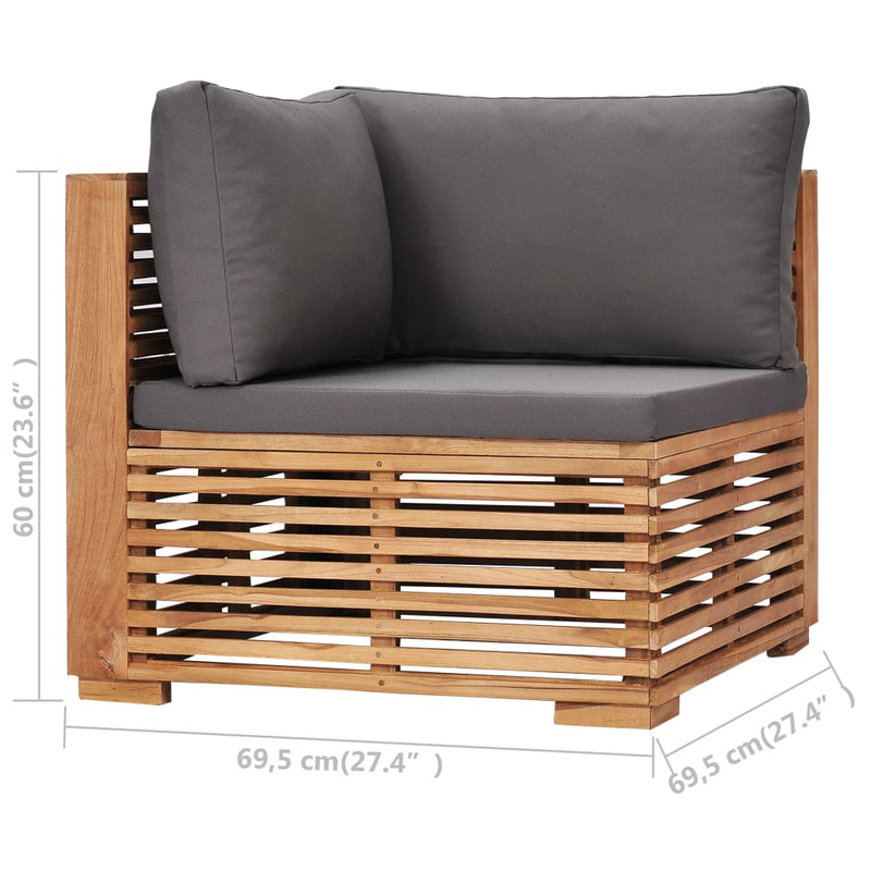 Patio Corner Sofa with Gray Cushion Solid Teak Wood