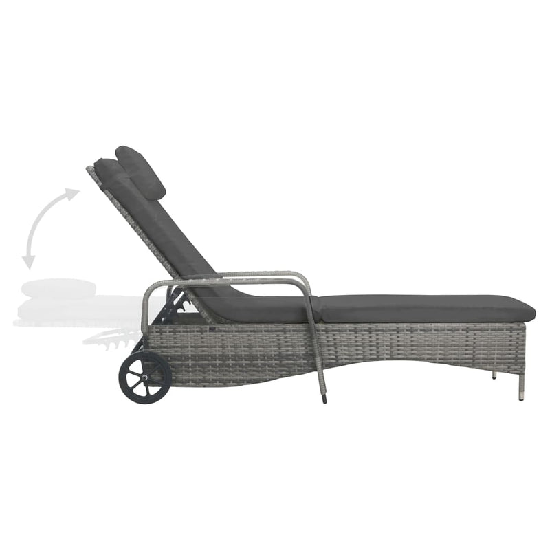 Sun Lounger with Wheels Poly Rattan Anthracite