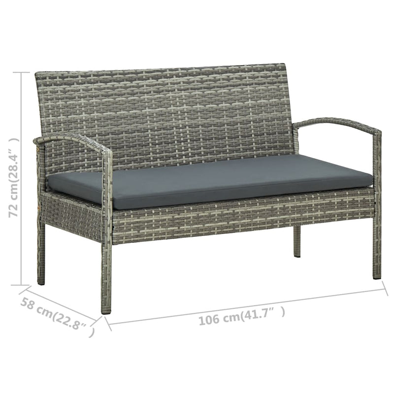 4 Piece Patio Lounge Set with Cushions Poly Rattan Gray