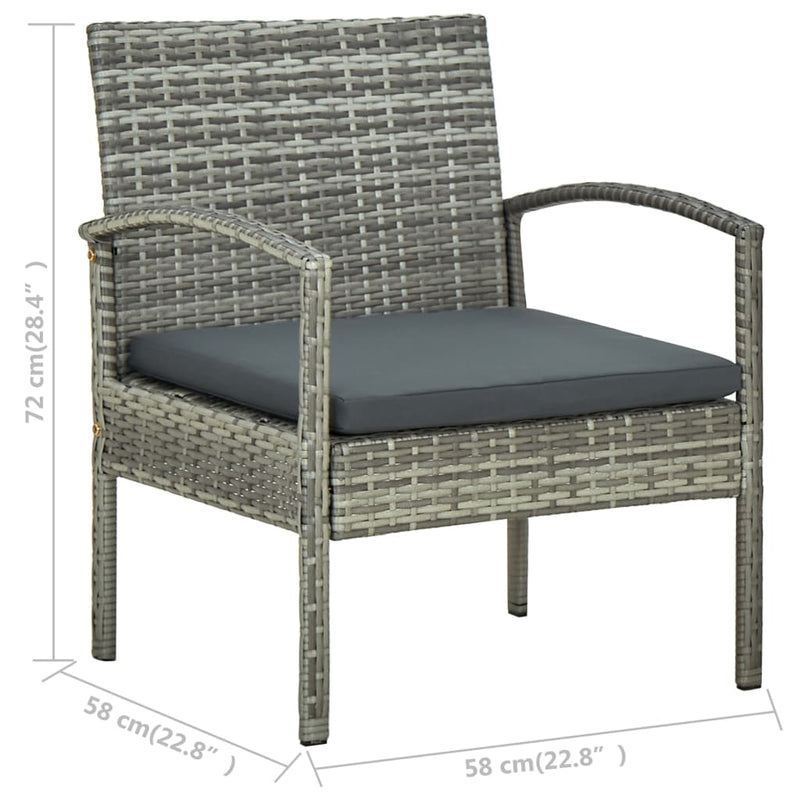 3 Piece Bistro Set with Cushions Poly Rattan Gray