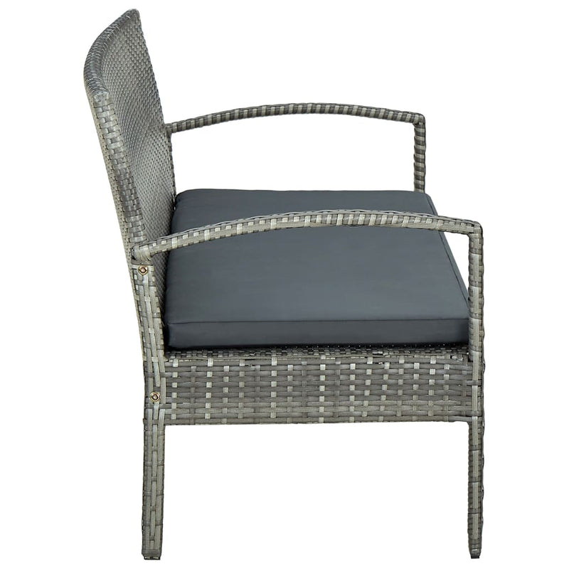 3-Seater Patio Sofa with Cushion Gray Poly Rattan