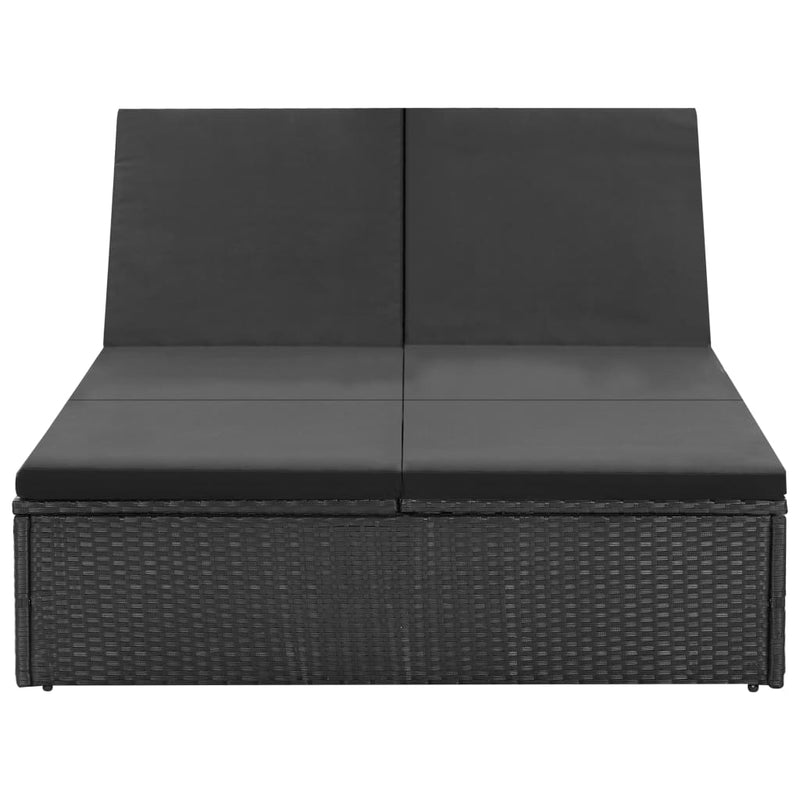 Double Sun Lounger with Cushion Poly Rattan Black